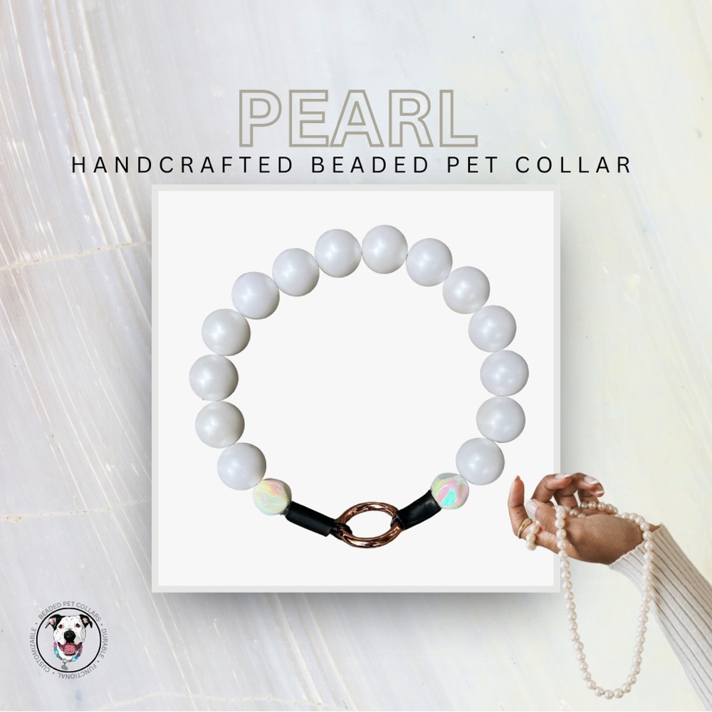 Handcrafted Beaded Dog Collar - The Pearl - Rainbow Pearl White Acrylic Beads